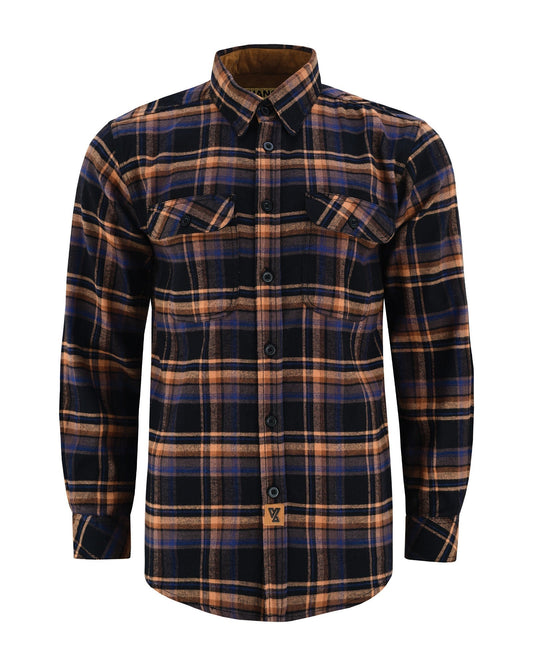 Off Duty Corduroy Flannel — Midnight Rust — sleeves-down view 2