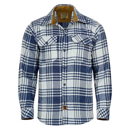 Off Duty Corduroy Flannel — Glacier Blue & White — sleeves-down view 2