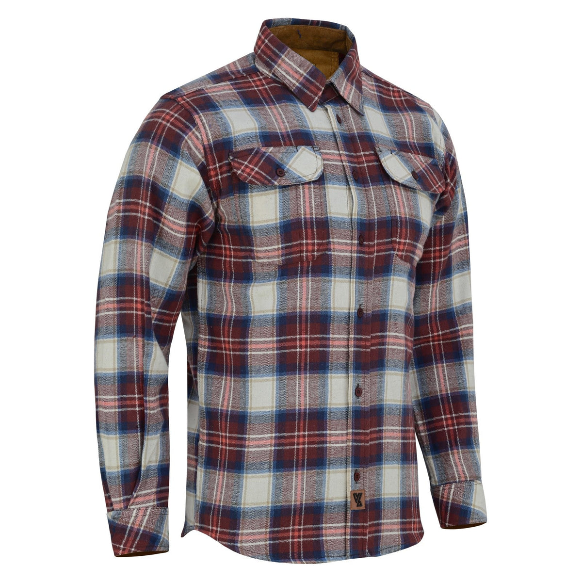 Off Duty Corduroy Flannel — Merlot — sleeves-down view 1