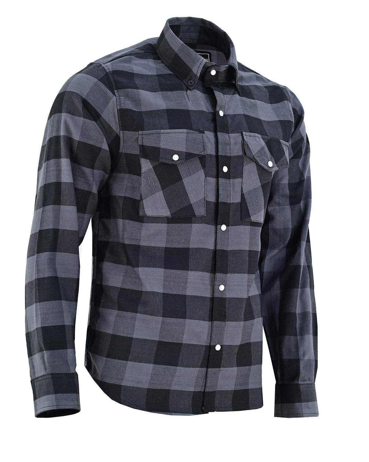 Off Duty Snap Flannel — Grey & Black — sleeves-down view 1