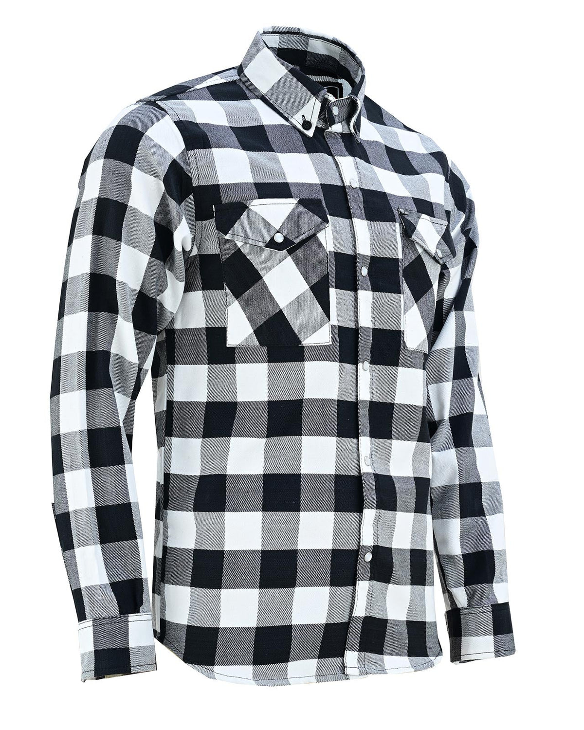 Off Duty Snap Flannel — White & Black — sleeves-down view 1
