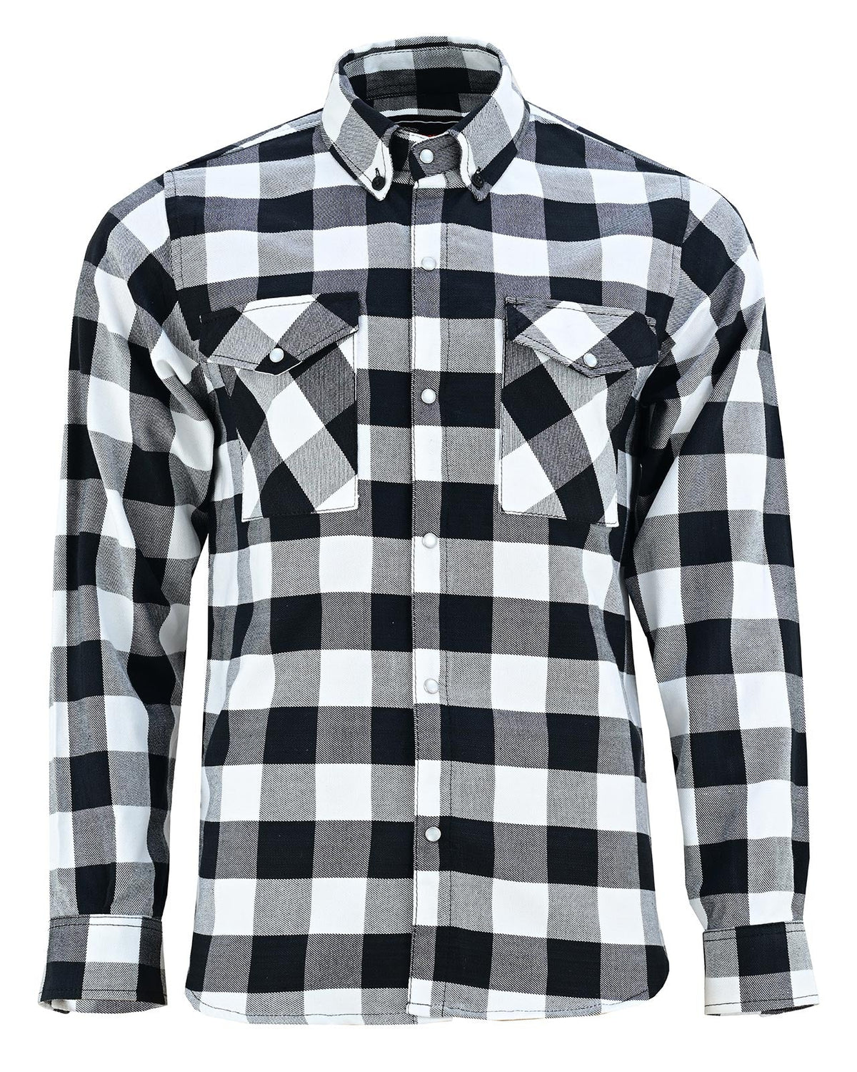 Off Duty Snap Flannel — White & Black — sleeves-down view 2