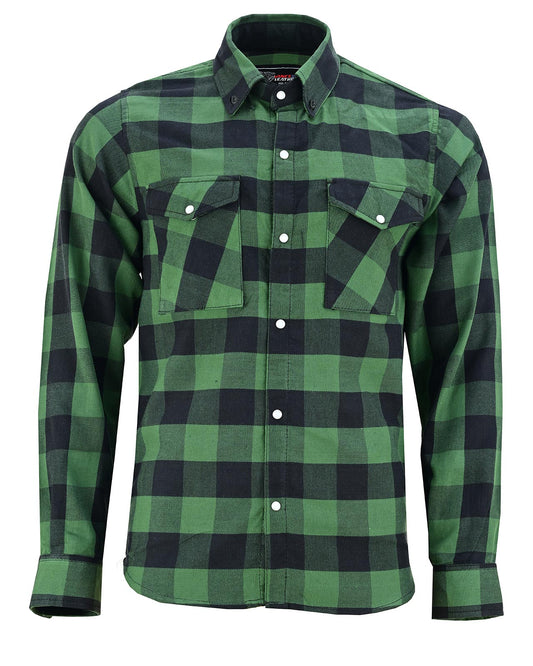 Off Duty Snap Flannel — Green & Black — sleeves-down view 2