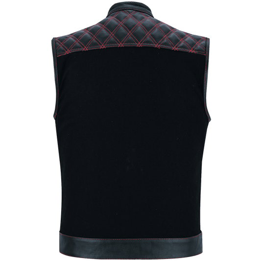 Hardline Denim & Leather Vest — Red Stitch — product view 2