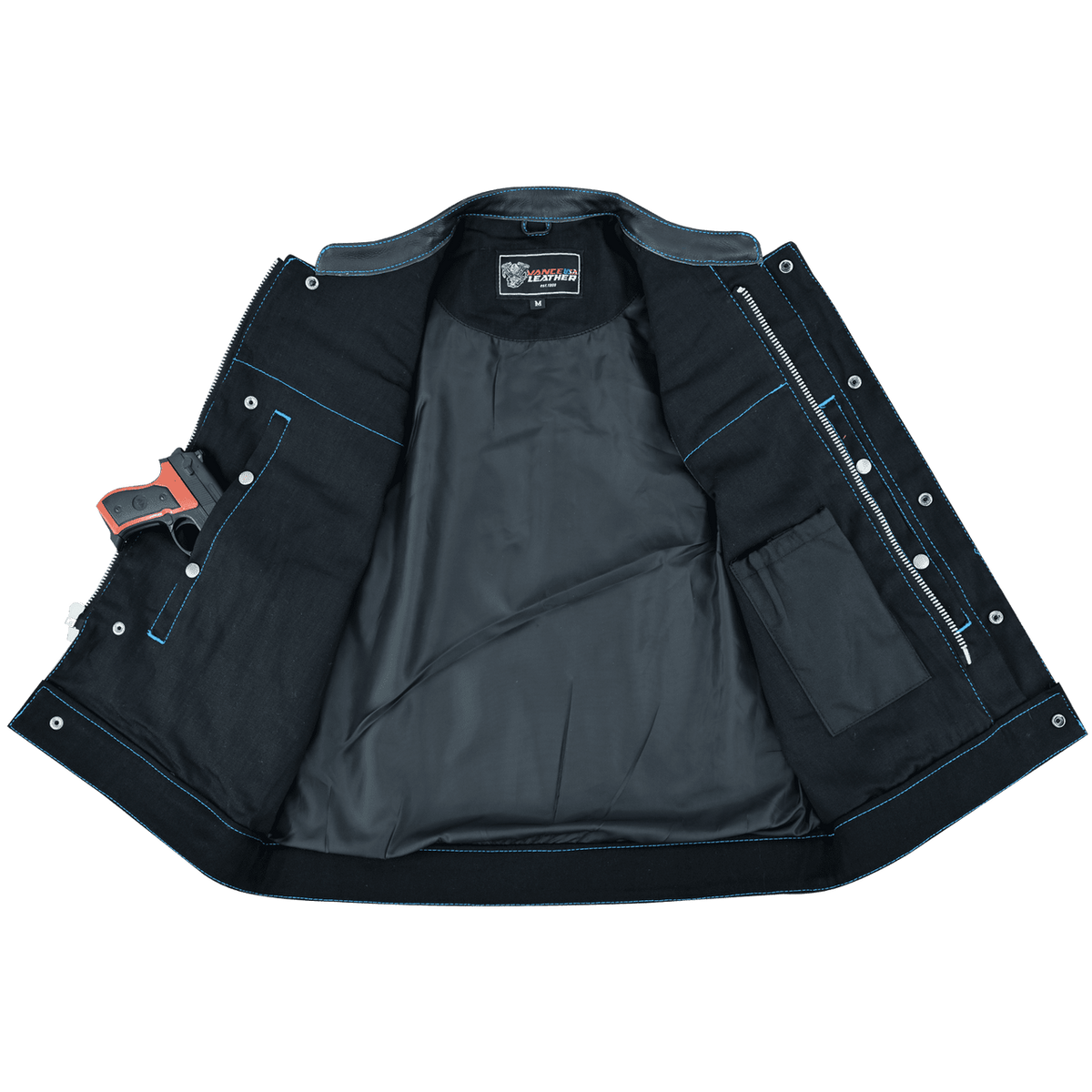 Hardline Denim & Leather Vest — Blue Stitch — product view 3