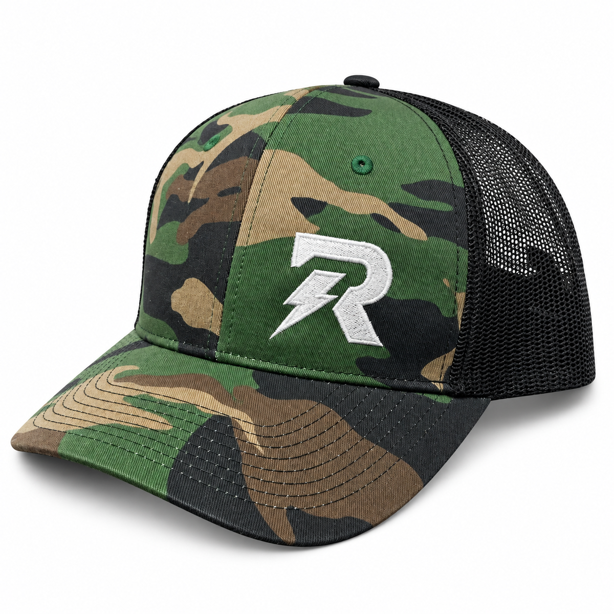 RideorRot ⚡️R-Type  Woodland Camo Snapback | Premium Motorcycle Trucker Hat