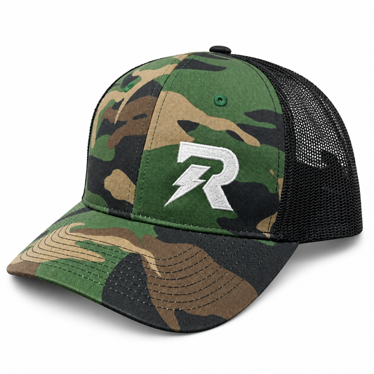 RideorRot ⚡️R-Type  Woodland Camo Snapback | Premium Motorcycle Trucker Hat