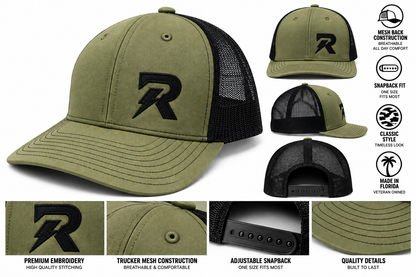 RideorRot ⚡️R-Type Olive Drab Snapback  | Premium Motorcycle Trucker Hat