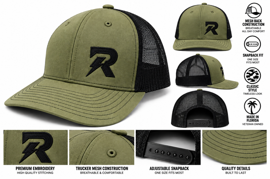 RideorRot ⚡️R-Type Olive Drab Snapback  | Premium Motorcycle Trucker Hat