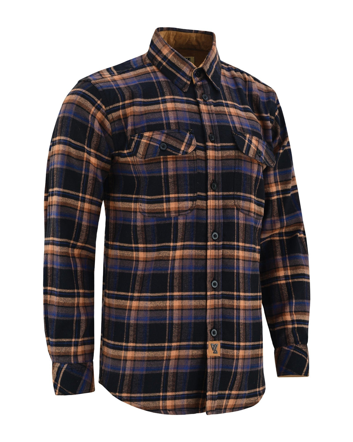 Off Duty Corduroy Flannel — Midnight Rust — sleeves-down view 1