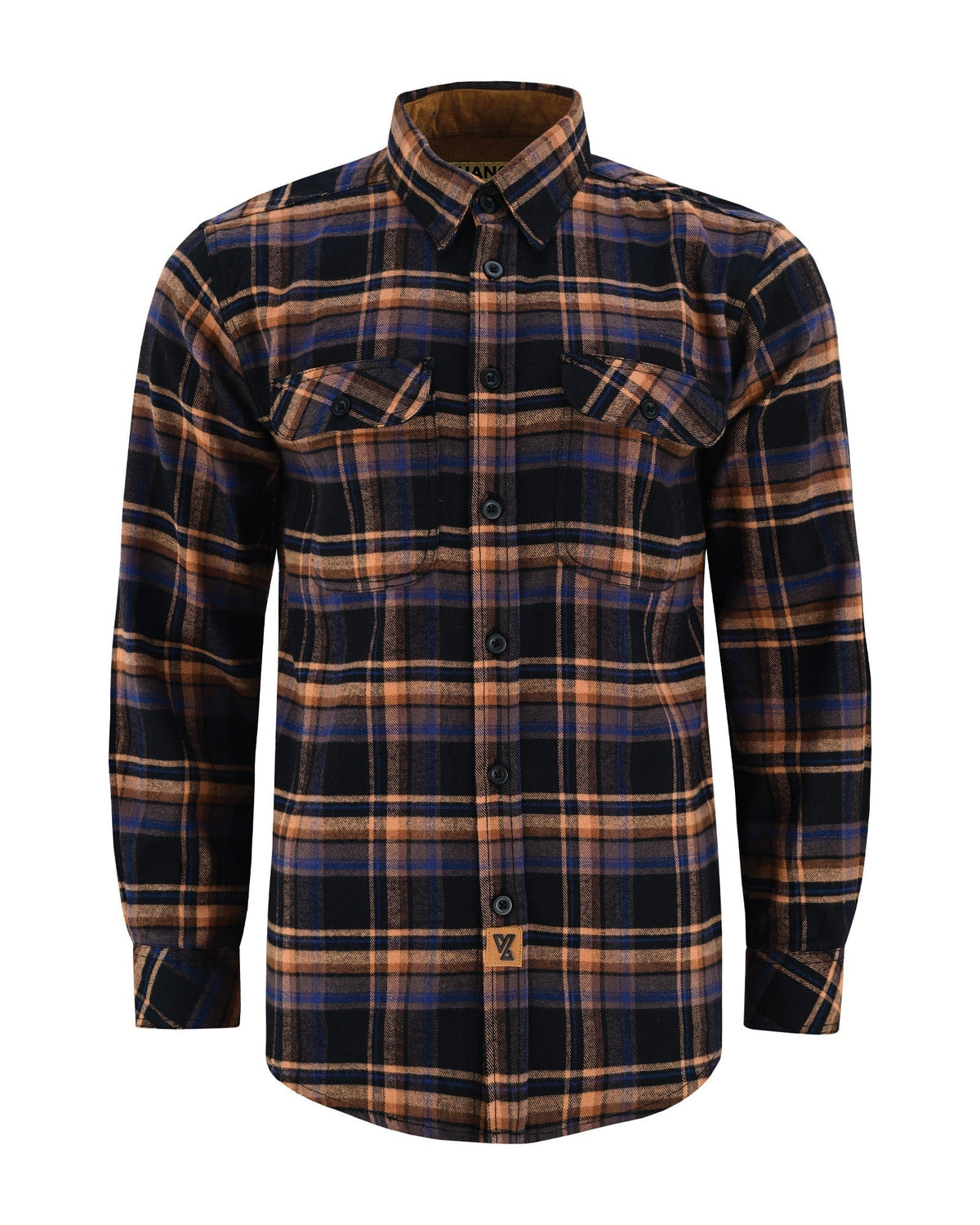 Off Duty Corduroy Flannel — Midnight Rust — sleeves-down view 2
