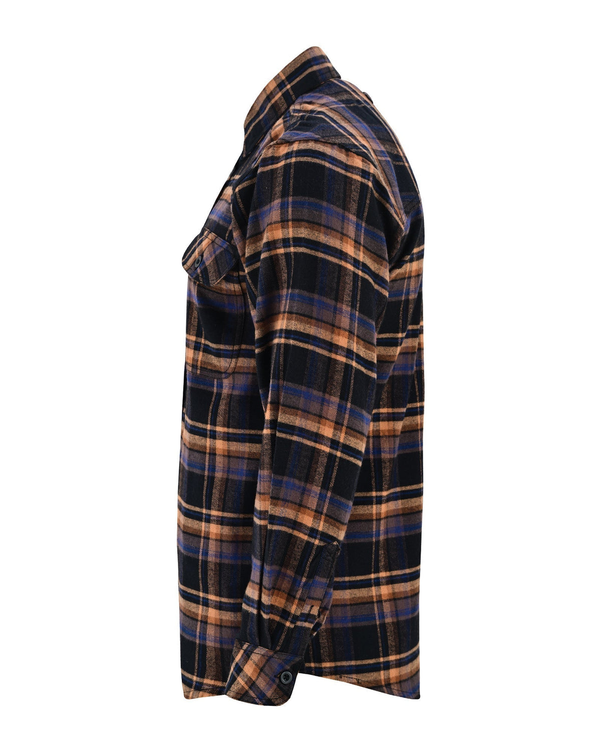 Off Duty Corduroy Flannel — Midnight Rust — sleeves-down view 4