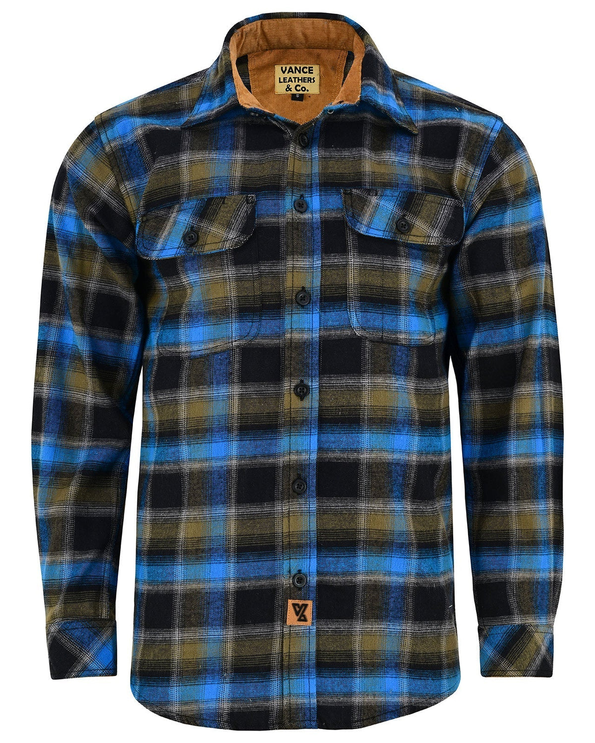 Off Duty Corduroy Flannel — Plaid River — sleeves-down view 2
