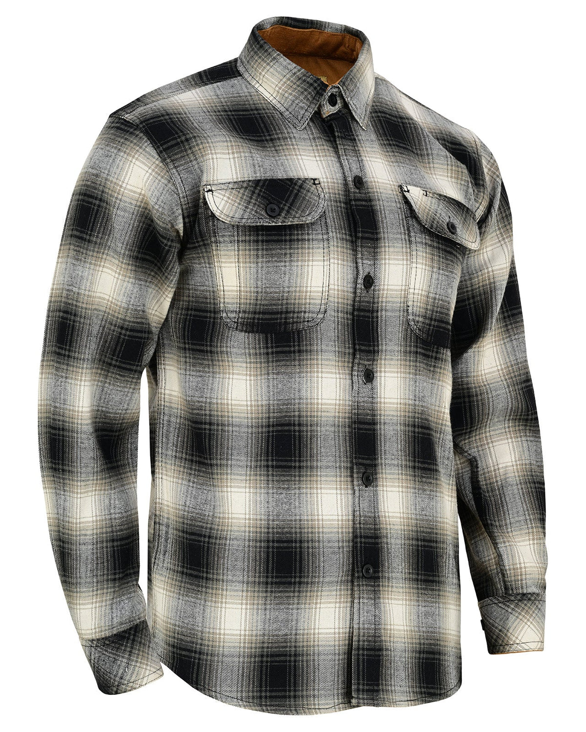 Off Duty Corduroy Flannel — Timberwolf — sleeves-down view 1