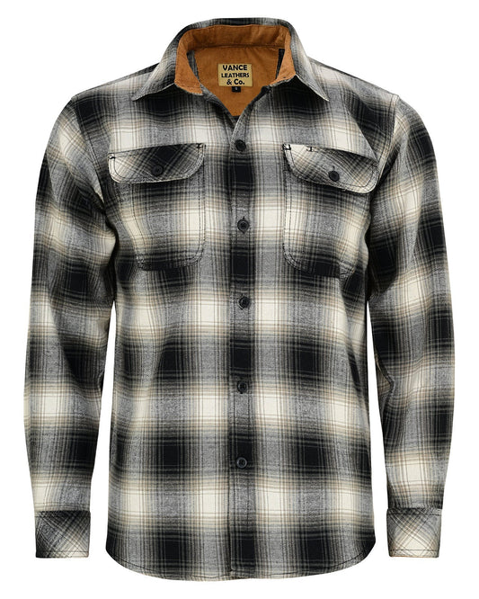 Off Duty Corduroy Flannel — Timberwolf — sleeves-down view 2