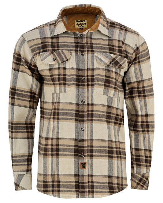 Off Duty Corduroy Flannel — Coffee & Cream — sleeves-down view 2
