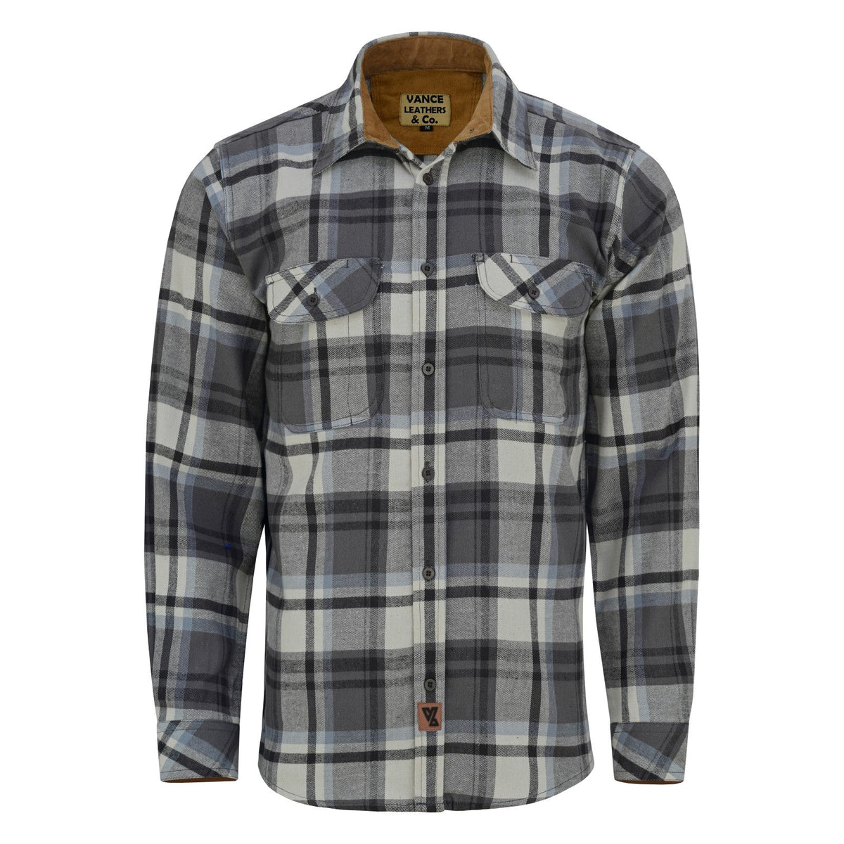 Off Duty Corduroy Flannel — Charcoal Checkered — sleeves-down view 2