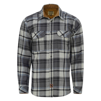 Off Duty Corduroy Flannel — Charcoal Checkered — sleeves-down view 2