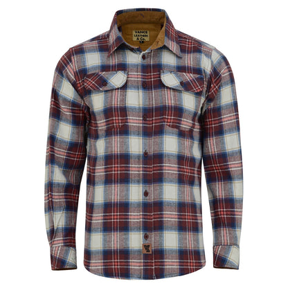 Off Duty Corduroy Flannel — Merlot — sleeves-down view 2
