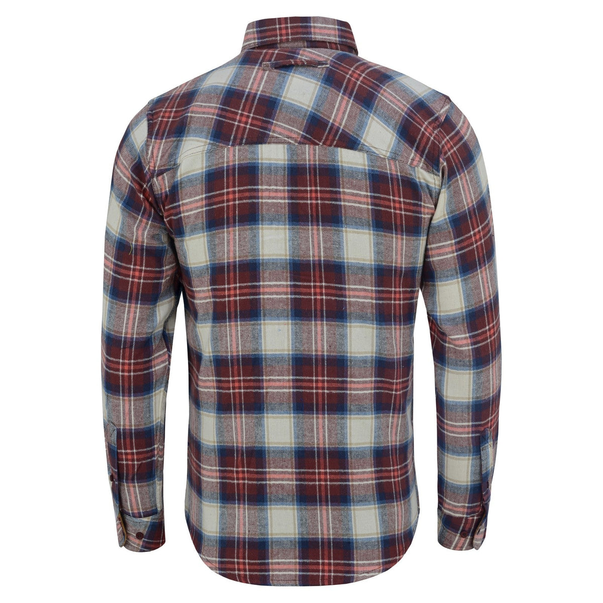 Off Duty Corduroy Flannel — Merlot — sleeves-down view 3