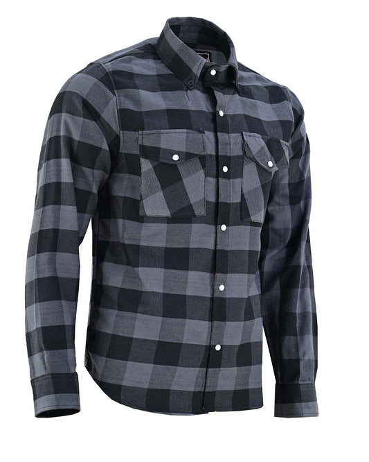 Off Duty Snap Flannel — Grey & Black — sleeves-down view 1
