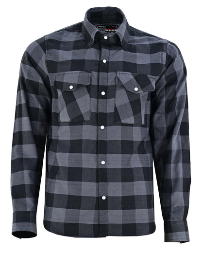 Off Duty Snap Flannel — Grey & Black — sleeves-down view 2