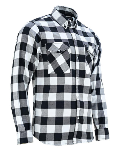 Off Duty Snap Flannel — White & Black — sleeves-down view 1