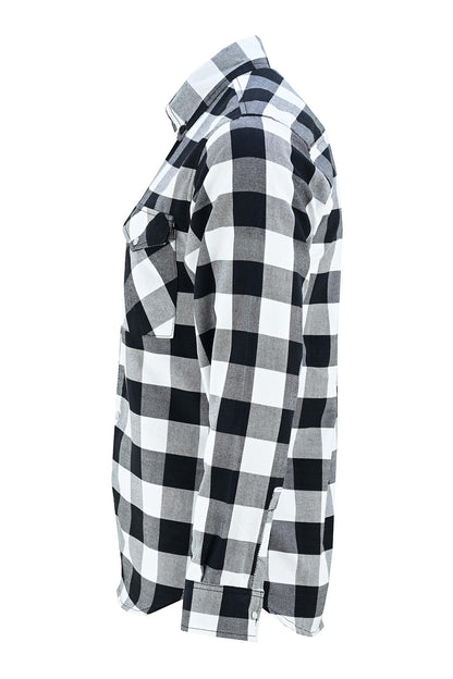 Off Duty Snap Flannel — White & Black — sleeves-down view 3