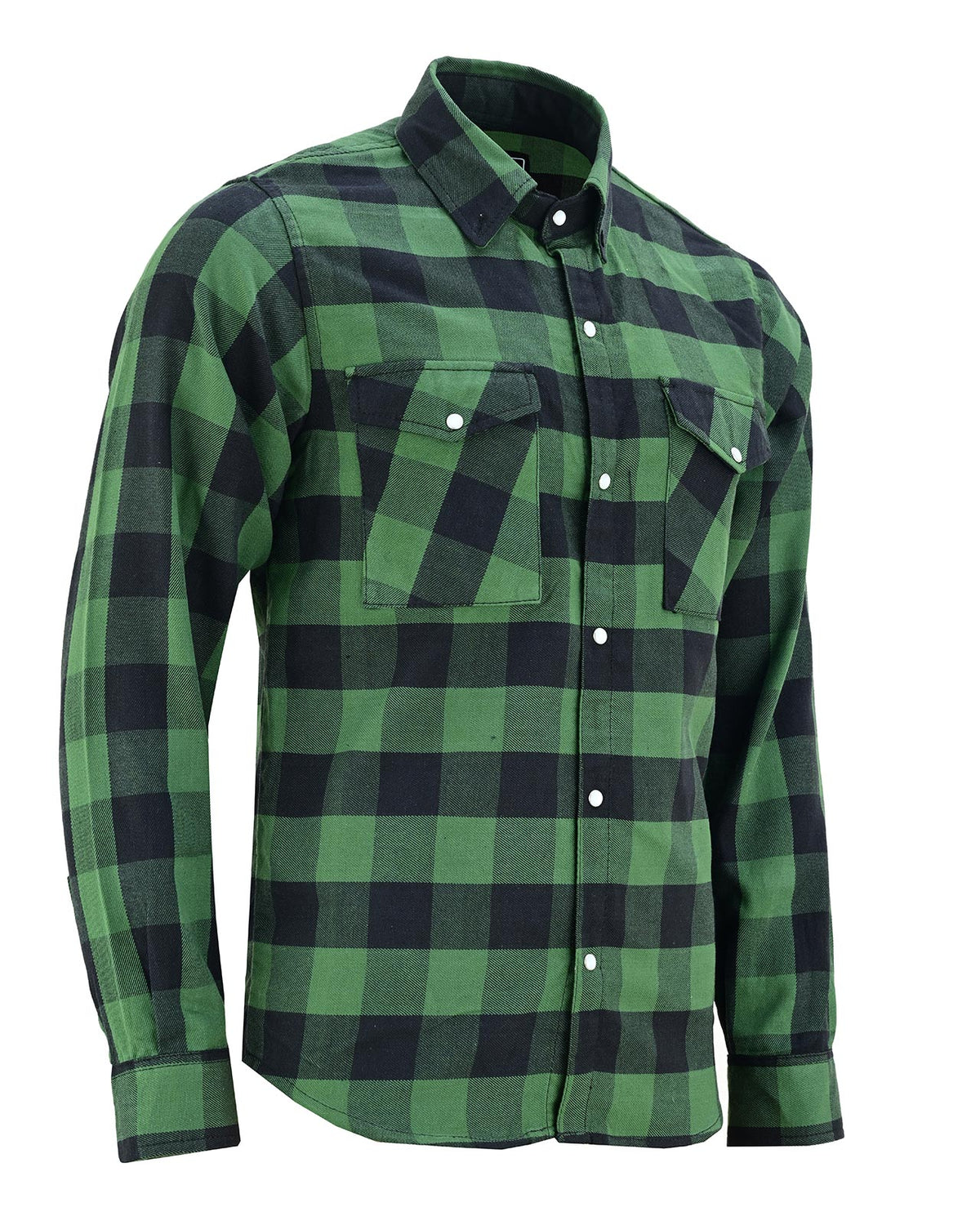 Off Duty Snap Flannel — Green & Black — sleeves-down view 1