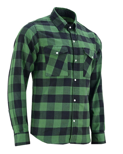 Off Duty Snap Flannel — Green & Black — sleeves-down view 1