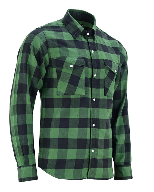 Off Duty Snap Flannel — Green & Black — sleeves-down view 1