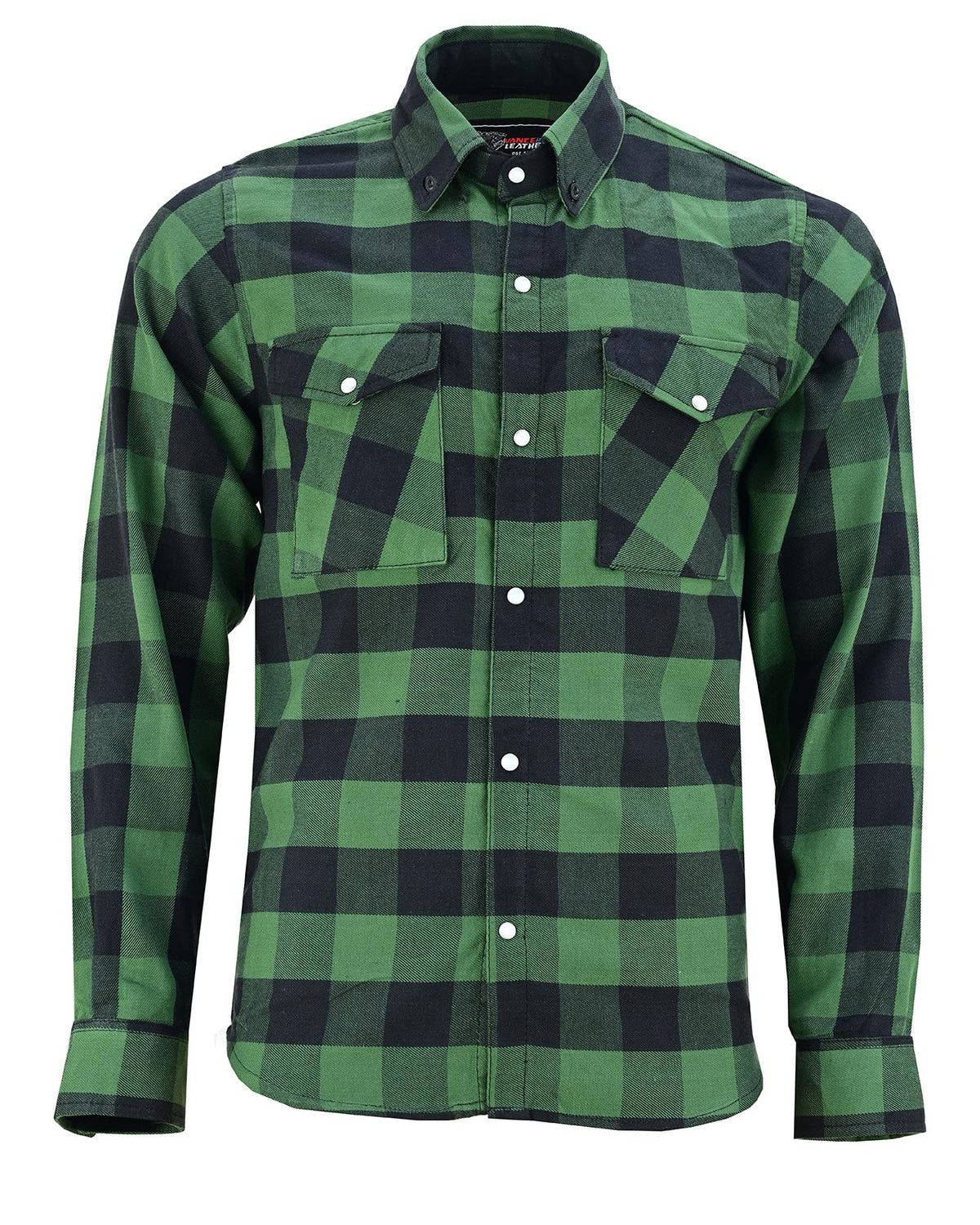 Off Duty Snap Flannel — Green & Black — sleeves-down view 2