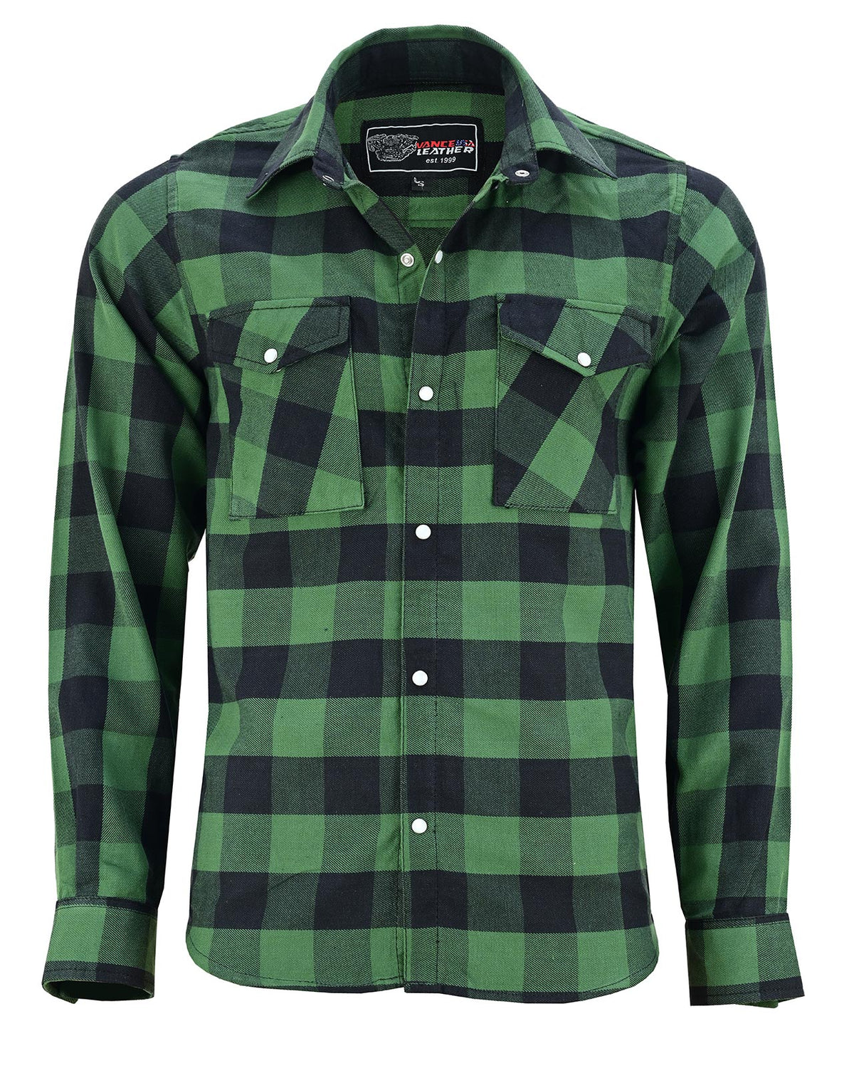 Off Duty Snap Flannel — Green & Black — sleeves-down view 3