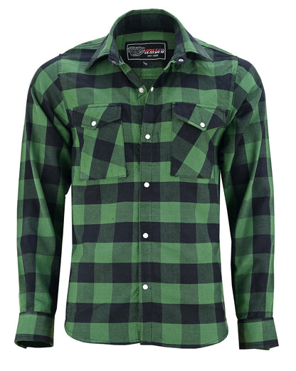 Off Duty Snap Flannel — Green & Black — sleeves-down view 3