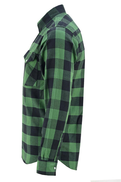 Off Duty Snap Flannel — Green & Black — sleeves-down view 4