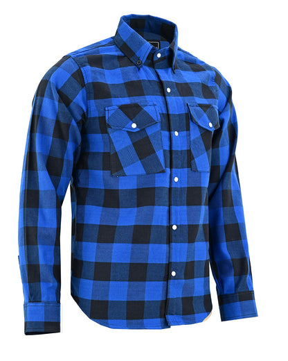 Off Duty Snap Flannel — Blue & Black — sleeves-down view 1