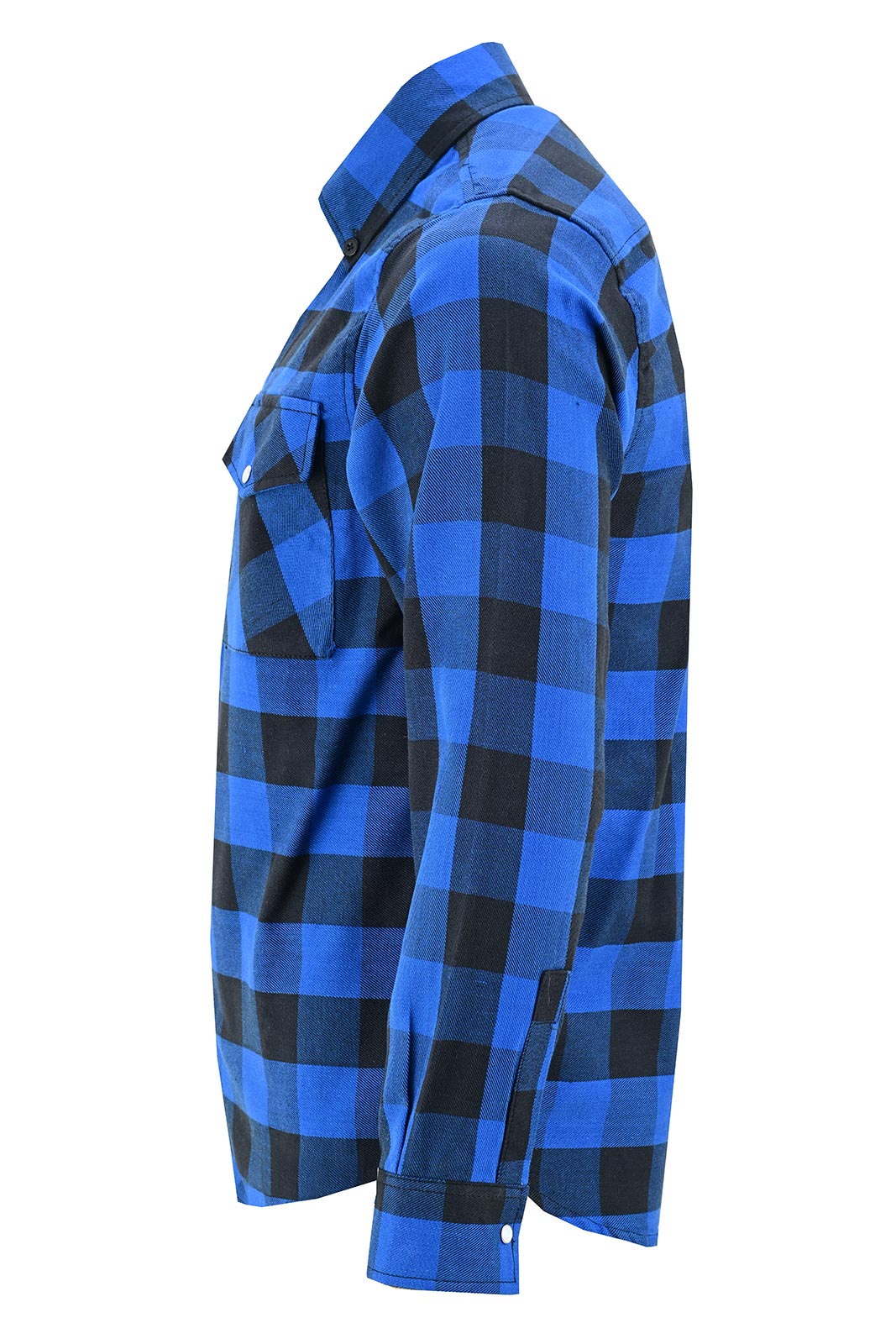 Off Duty Snap Flannel — Blue & Black — sleeves-down view 3