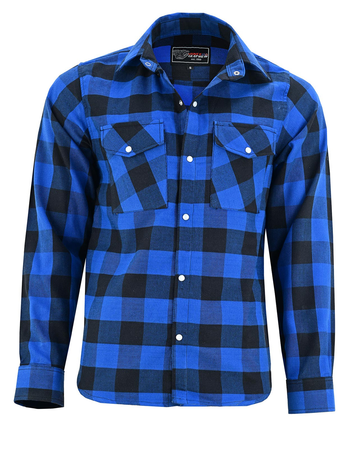 Off Duty Snap Flannel — Blue & Black — sleeves-down view 4