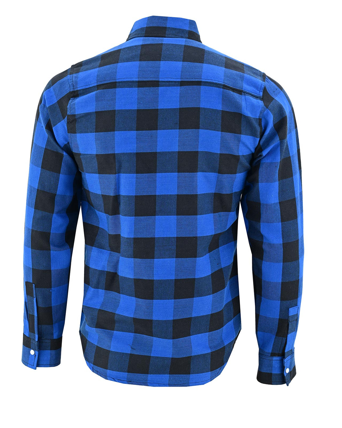 Off Duty Snap Flannel — Blue & Black — sleeves-down view 5