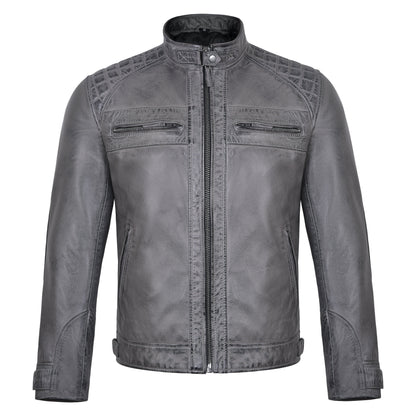 Last Light Lambskin Café Jacket — Distressed Grey — product view 1