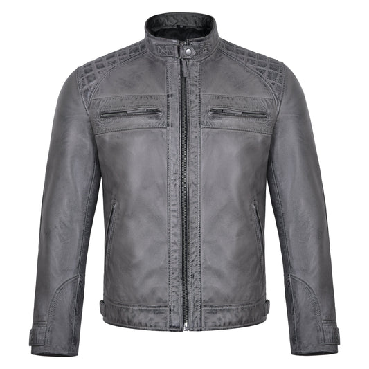Last Light Lambskin Café Jacket — Distressed Grey — product view 1