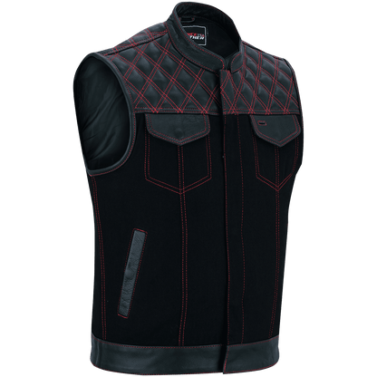 Hardline Denim & Leather Vest — Red Stitch — product view 1