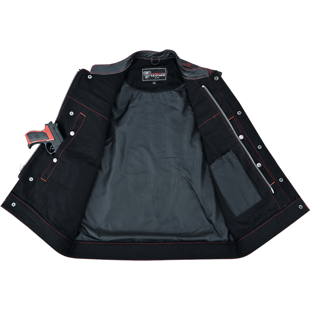 Hardline Denim & Leather Vest — Red Stitch — product view 3