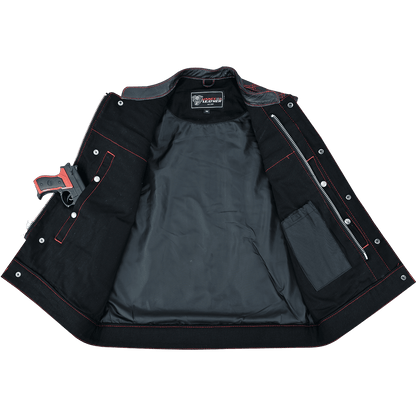 Hardline Denim & Leather Vest — Red Stitch — product view 3