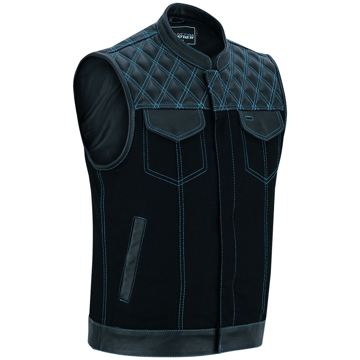 Hardline Denim & Leather Vest — Blue Stitch — product view 1