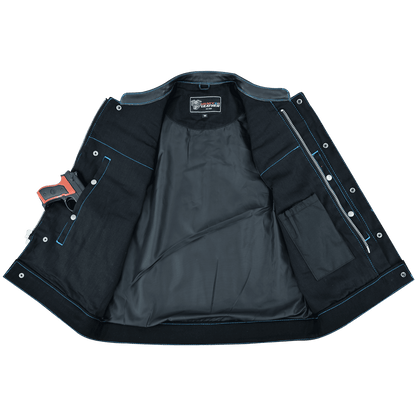 Hardline Denim & Leather Vest — Blue Stitch — product view 3