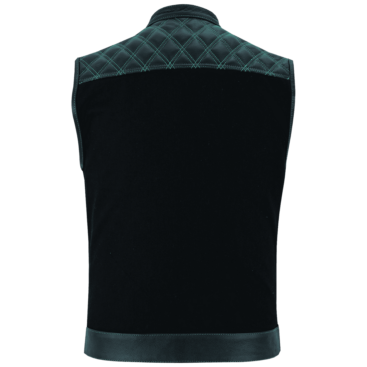 Hardline Denim & Leather Vest — Green Stitch — product view 2
