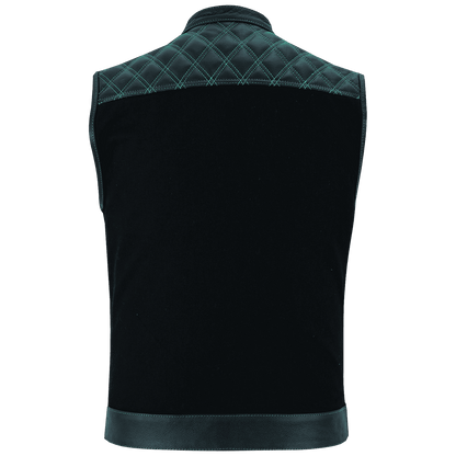 Hardline Denim & Leather Vest — Green Stitch — product view 2