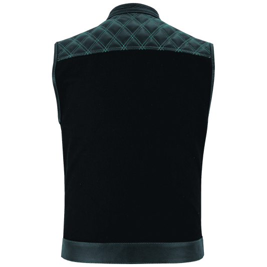Hardline Denim & Leather Vest — Green Stitch — product view 2
