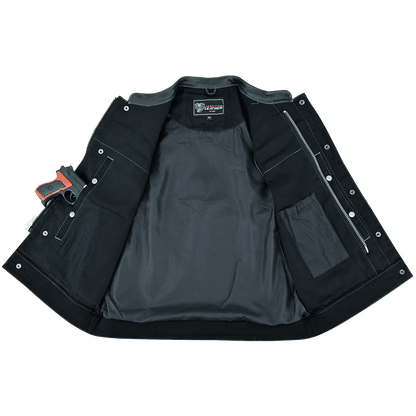 Hardline Denim & Leather Vest — Green Stitch — product view 3